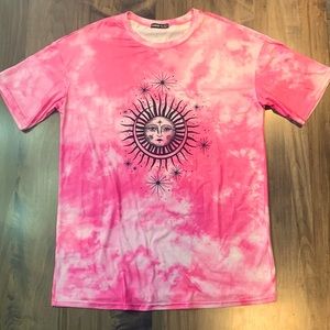 SHEIN Pink Tie Dye and Graphic Print Tee